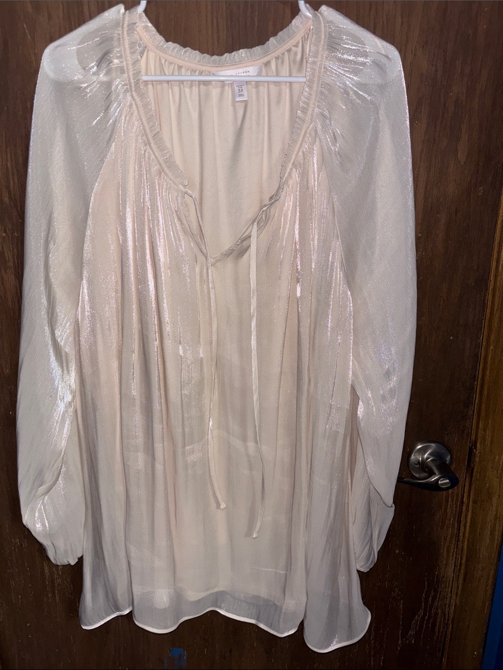 LC Lauren Conrad Shimmery Blush Pink Long-Sleeve shirt.